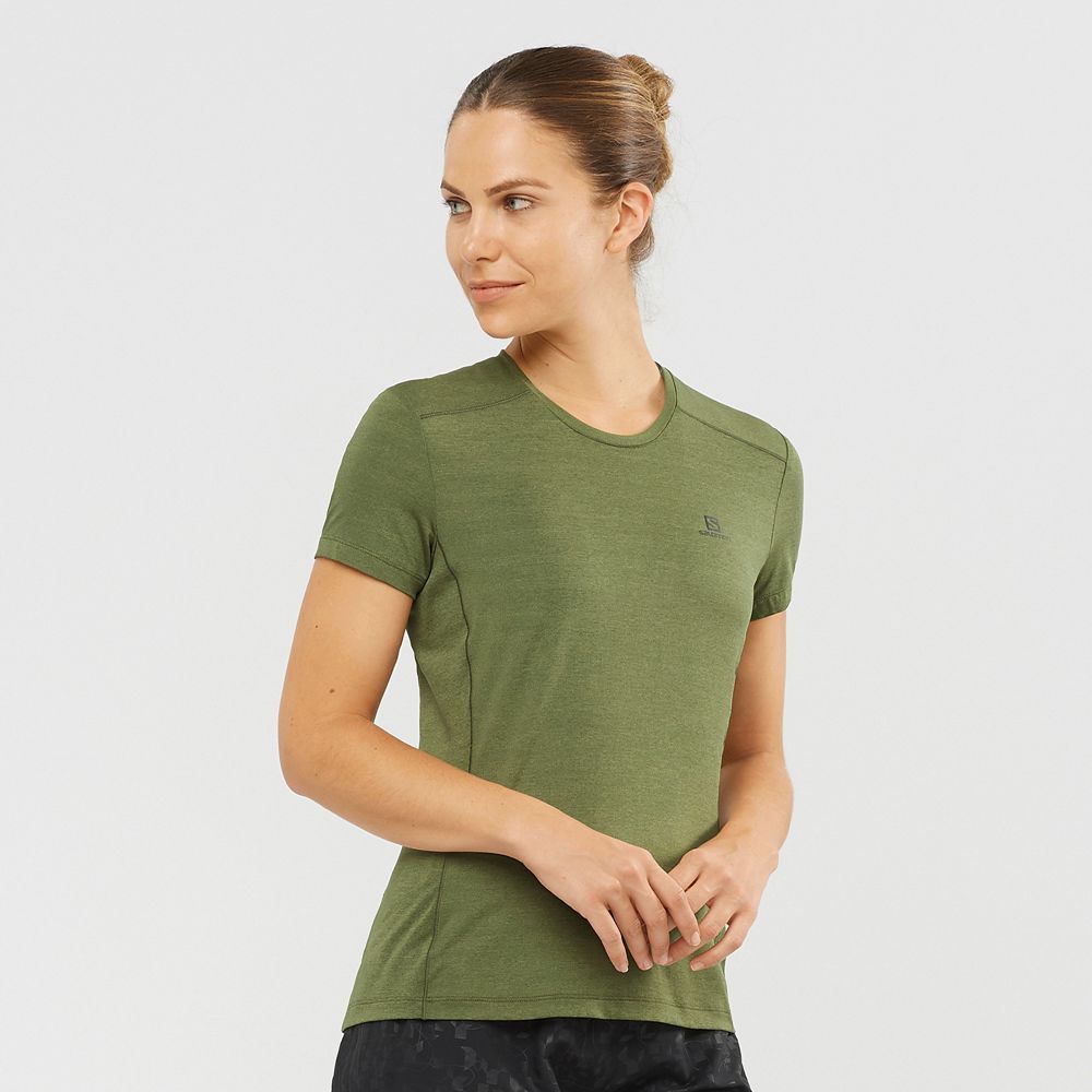 Salomon Israel XA W - Womens T shirts - Olive (GBRD-38029)